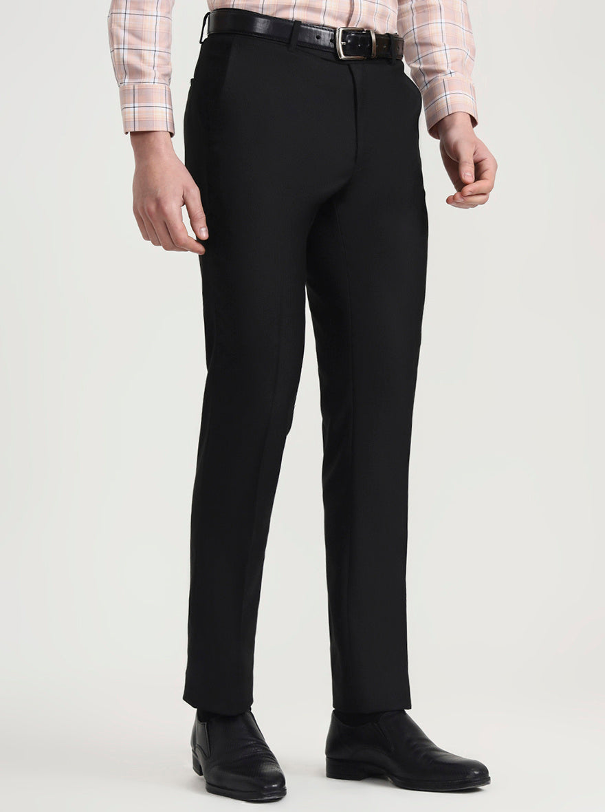 Black Solid Slim Fit Formal Trouser | Greenfibre