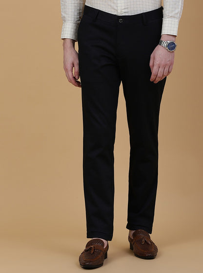 Navy Blue Solid Slim Fit Club Wear Trouser | JB Studio