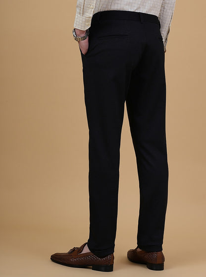 Navy Blue Solid Slim Fit Club Wear Trouser | JB Studio