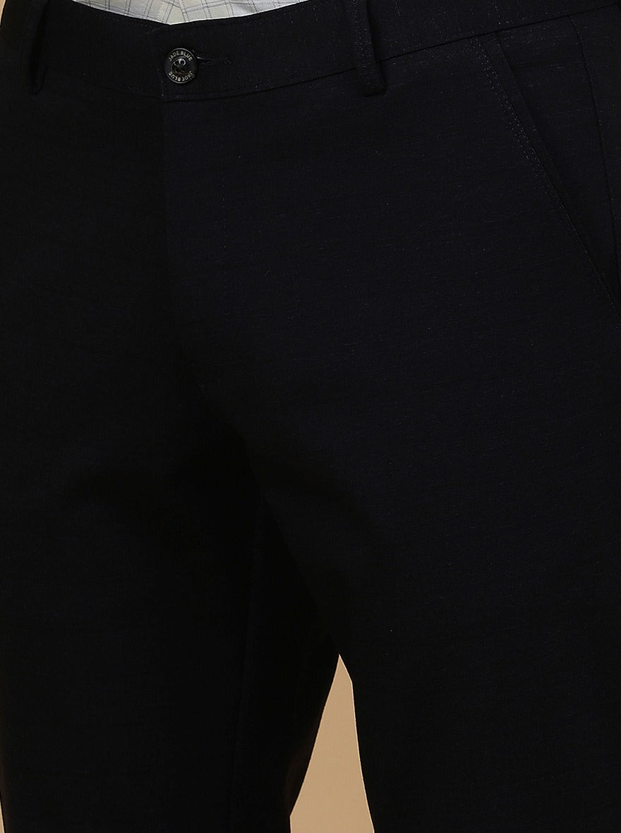 Navy Blue Solid Slim Fit Club Wear Trouser | JB Studio
