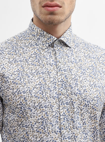 White & Base Blue Printed Slim Fit Party Wear Shirt | Wyre