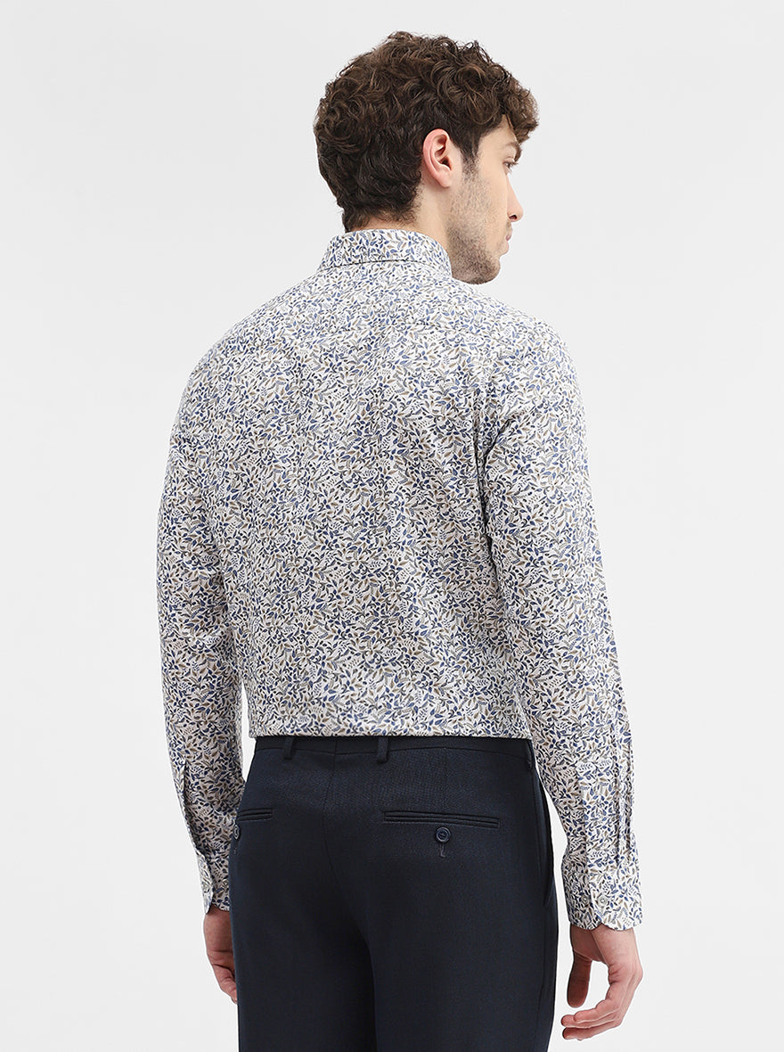 White & Base Blue Printed Slim Fit Party Wear Shirt | Wyre
