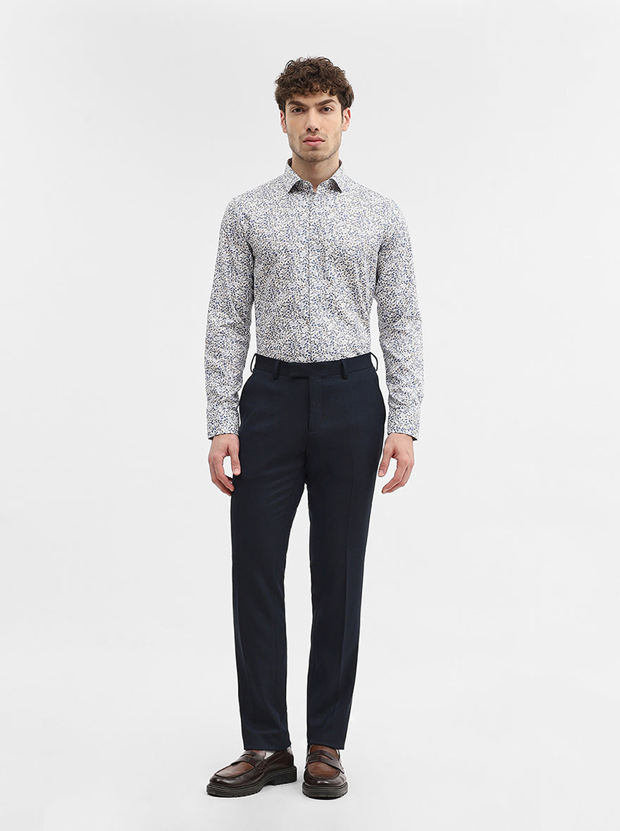 White & Base Blue Printed Slim Fit Party Wear Shirt | Wyre