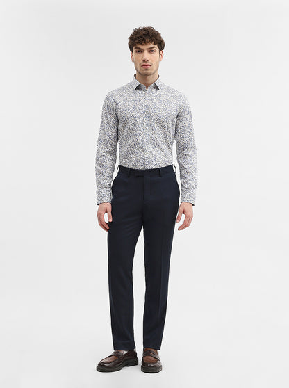 White & Base Blue Printed Slim Fit Party Wear Shirt | Wyre