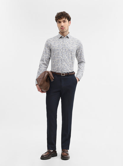 White & Base Blue Printed Slim Fit Party Wear Shirt | Wyre