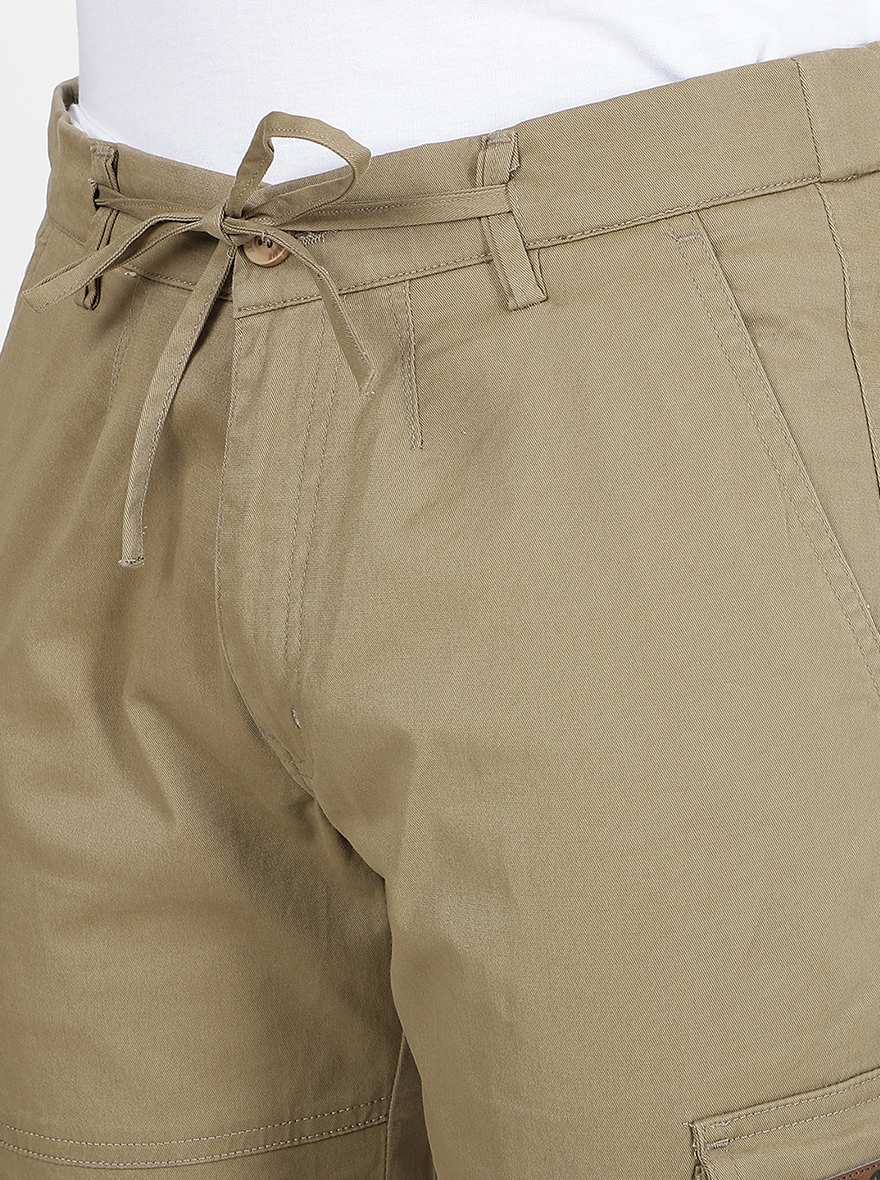 Khaki Solid Slim Fit Cargo Pant | JadeBlue