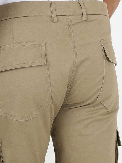 Khaki Solid Slim Fit Cargo Pant | JadeBlue