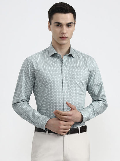 Green Printed Slim Fit Formal Shirt | Greenfibre