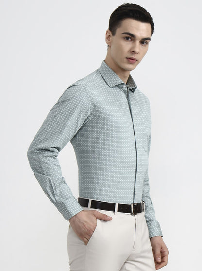 Green Printed Slim Fit Formal Shirt | Greenfibre