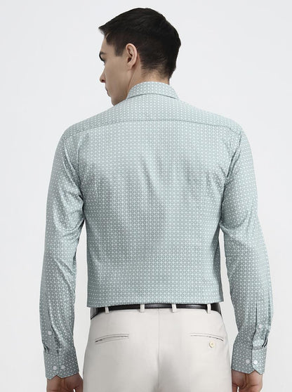 Green Printed Slim Fit Formal Shirt | Greenfibre