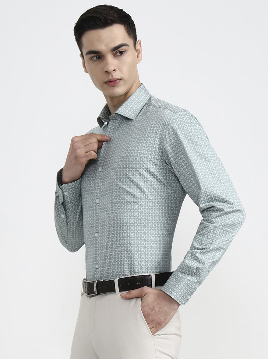 Green Printed Slim Fit Formal Shirt | Greenfibre