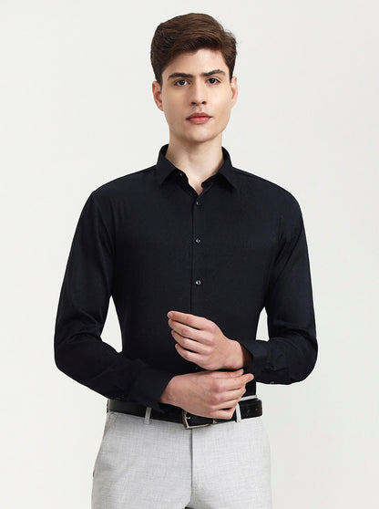 Navy Blue Solid Slim Fit Party Wear Shirt | Wyre