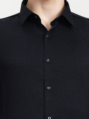 Navy Blue Solid Slim Fit Party Wear Shirt | Wyre
