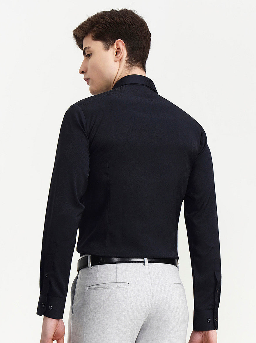 Navy Blue Solid Slim Fit Party Wear Shirt | Wyre