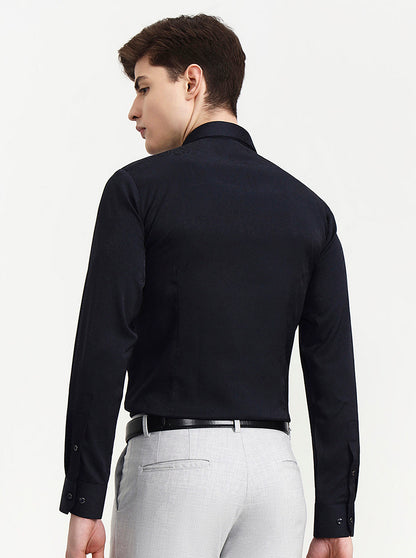 Navy Blue Solid Slim Fit Party Wear Shirt | Wyre