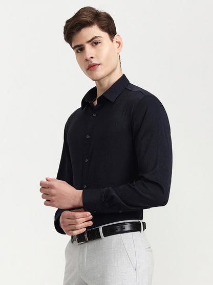 Navy Blue Solid Slim Fit Party Wear Shirt | Wyre