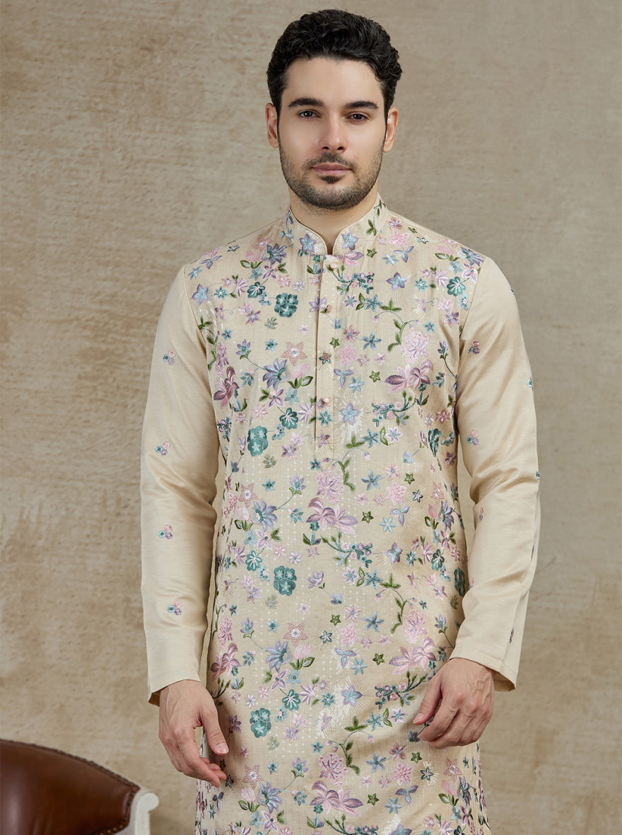 Cream Embroidered Kurta Pajama | Virasana