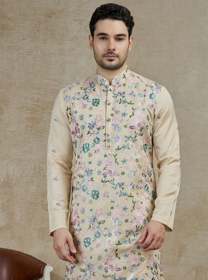 Cream Embroidered Kurta Pajama | Virasana