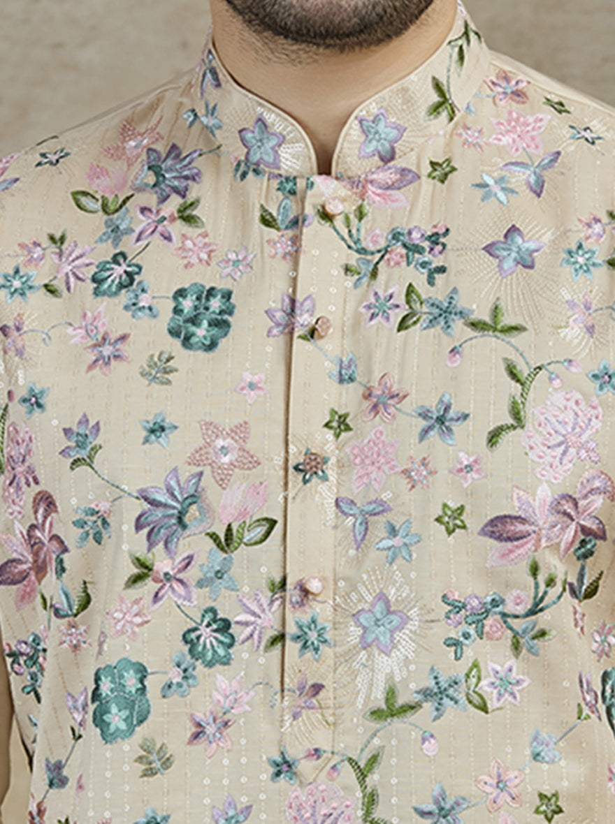 Cream Embroidered Kurta Pajama | Virasana