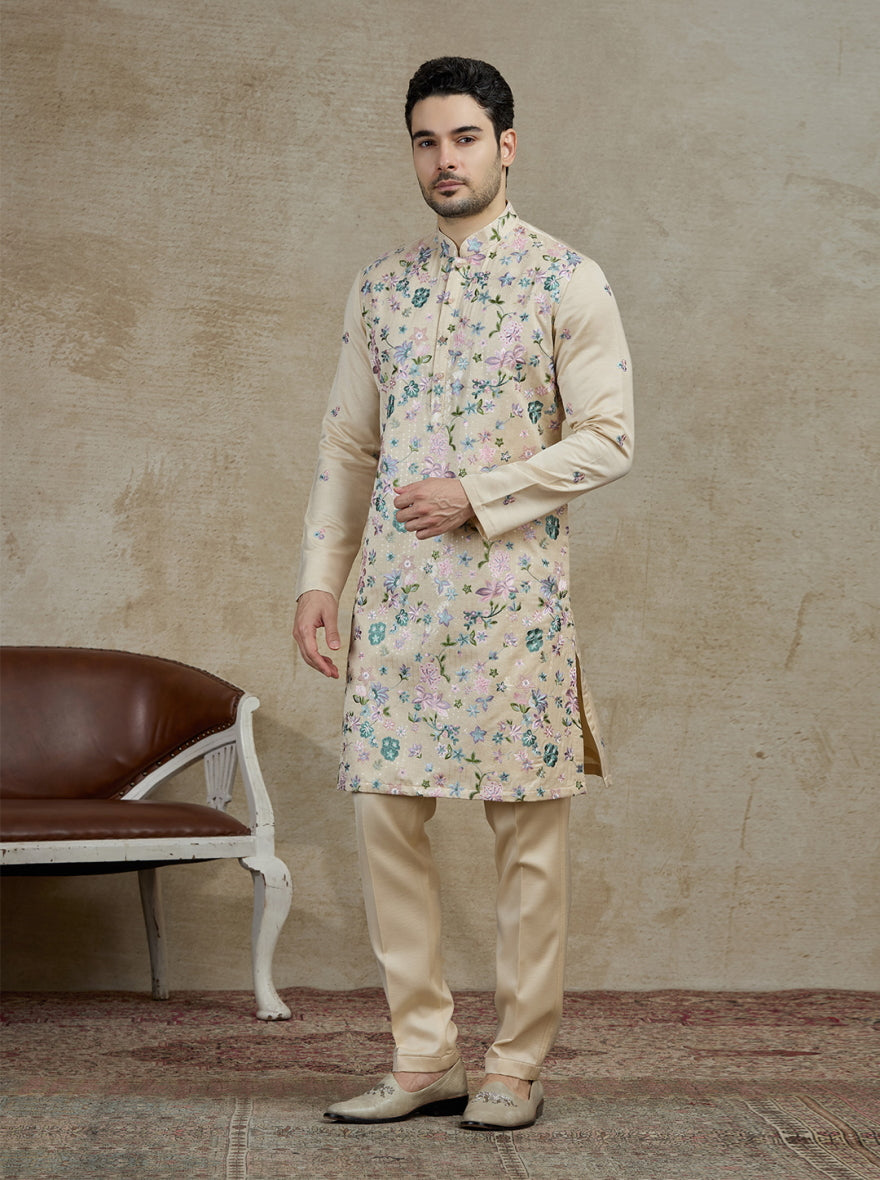 Cream Embroidered Kurta Pajama | Virasana