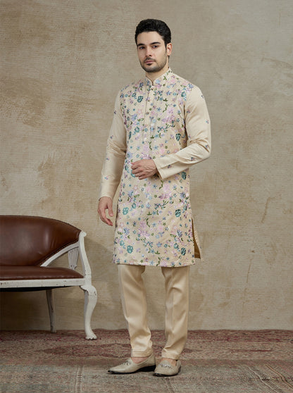 Cream Embroidered Kurta Pajama | Virasana
