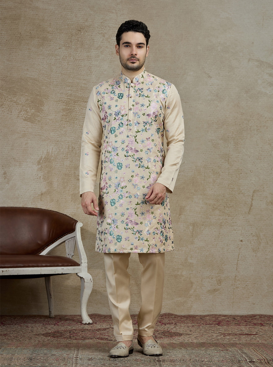 Cream Embroidered Kurta Pajama | Virasana