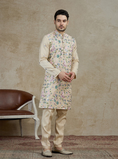 Cream Embroidered Kurta Pajama | Virasana