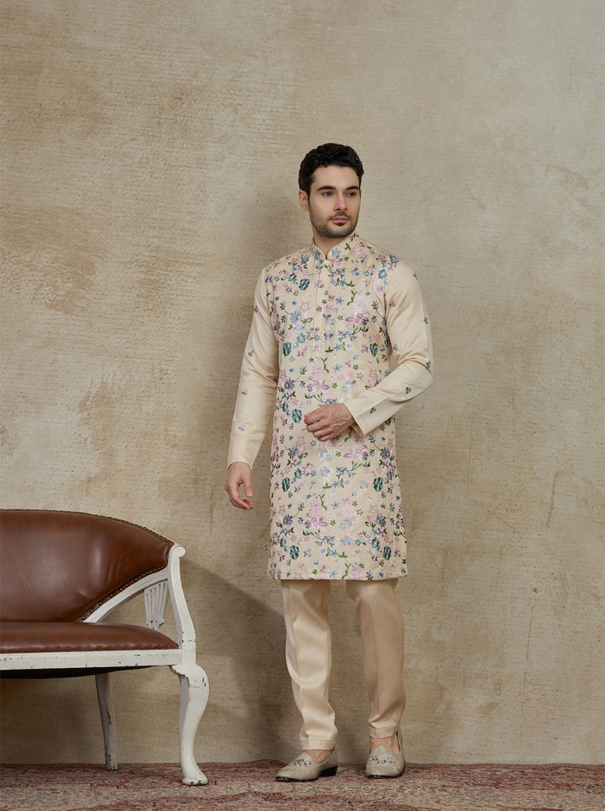 Cream Embroidered Kurta Pajama | Virasana
