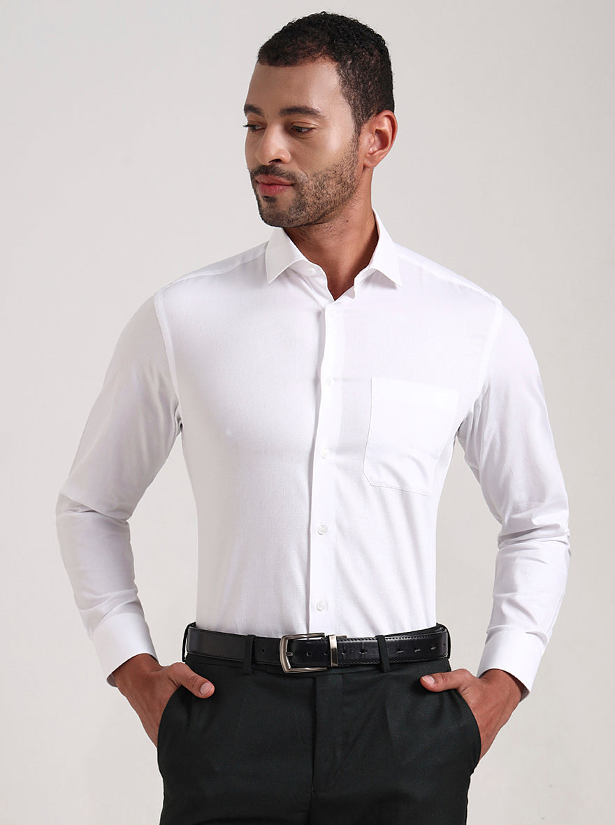 White Solid Slim Fit Formal Shirt | Metal