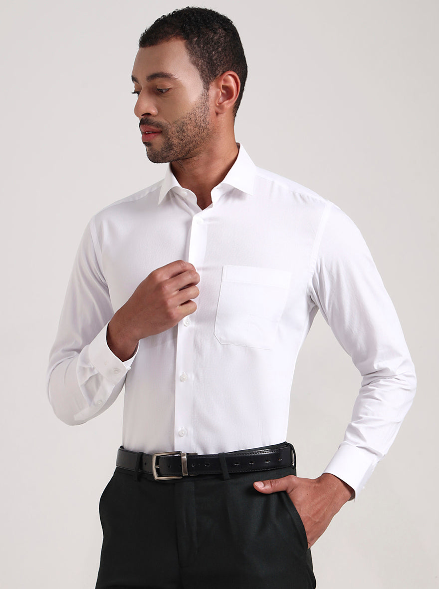 White Solid Slim Fit Formal Shirt | Metal