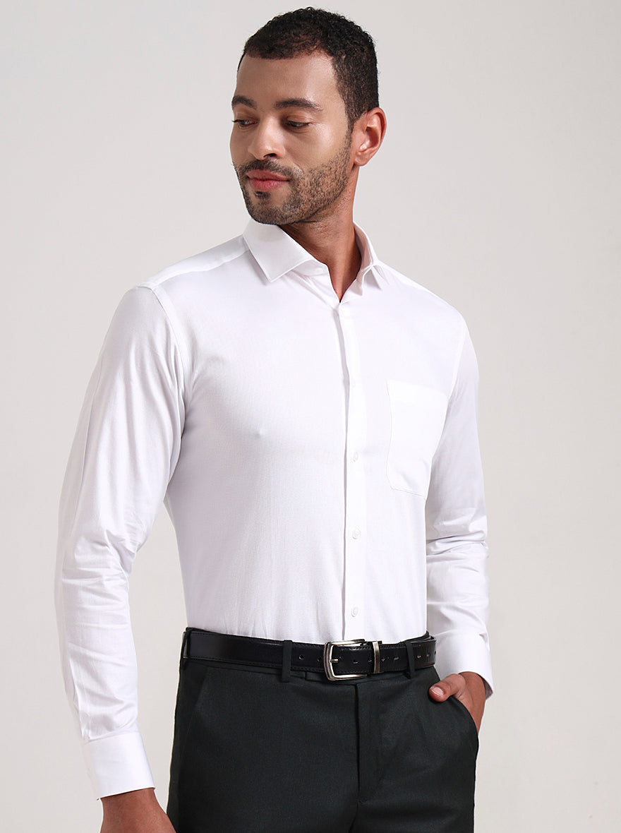 White Solid Slim Fit Formal Shirt | Metal