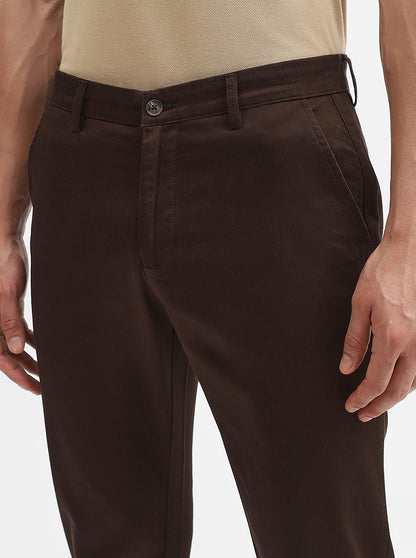Coffee Solid Super Slim Fit Casual Trouser | Greenfibre