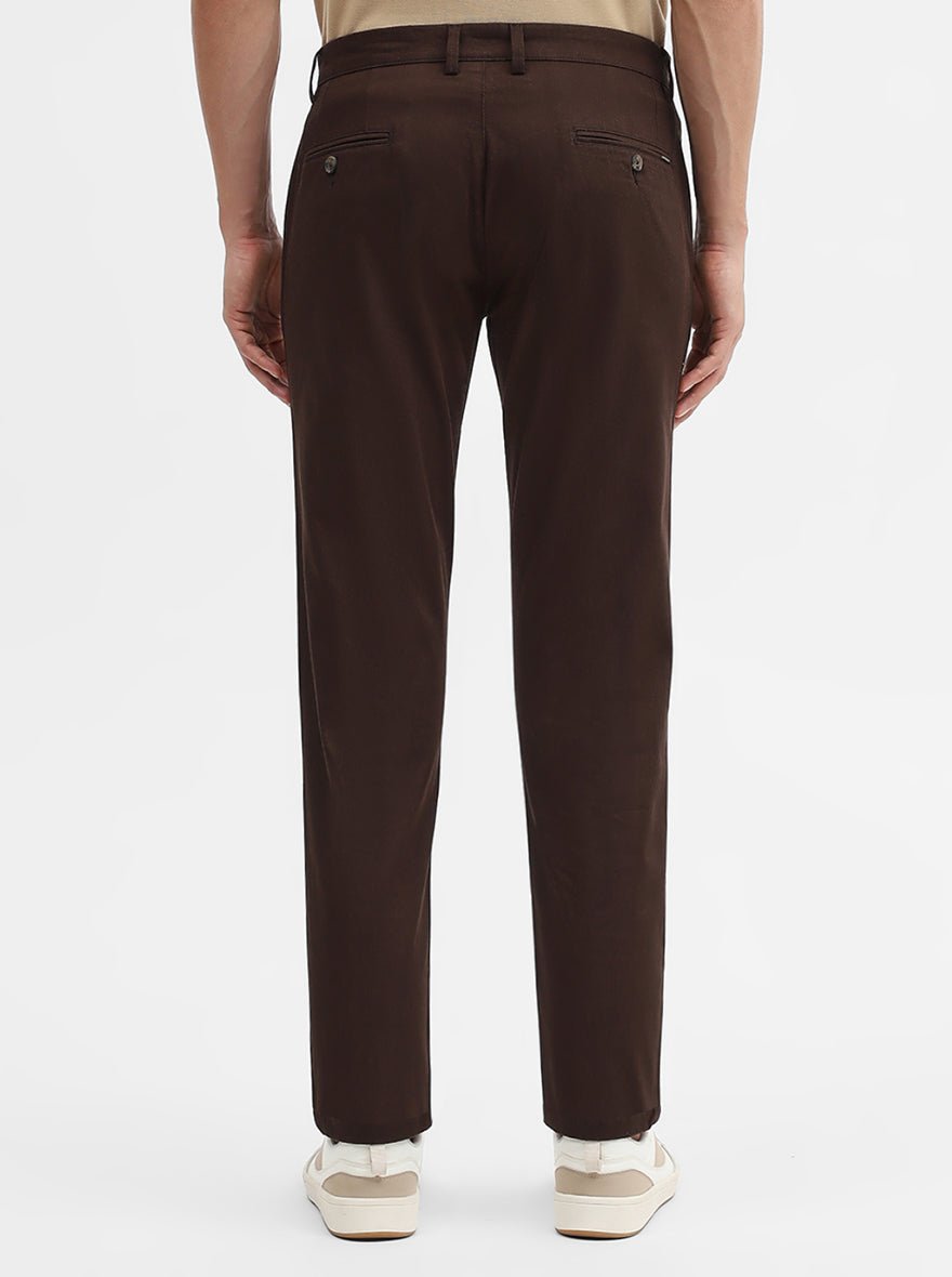 Coffee Solid Super Slim Fit Casual Trouser | Greenfibre