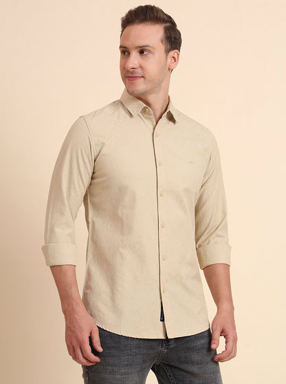 Beige Solid Slim Fit Casual Shirt | JadeBlue