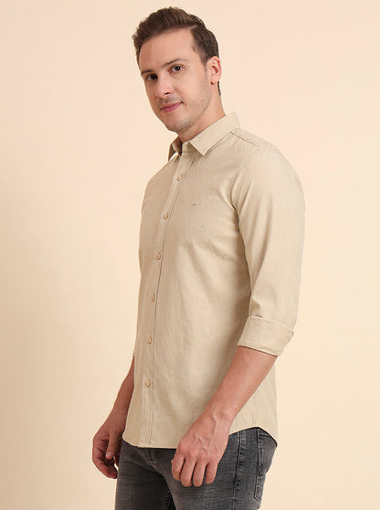 Beige Solid Slim Fit Casual Shirt | JadeBlue