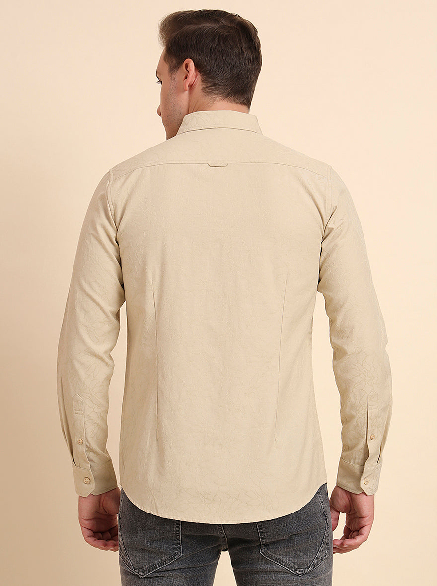 Beige Solid Slim Fit Casual Shirt | JadeBlue