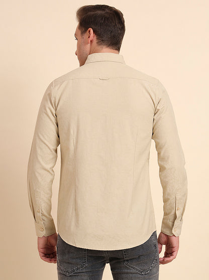 Beige Solid Slim Fit Casual Shirt | JadeBlue