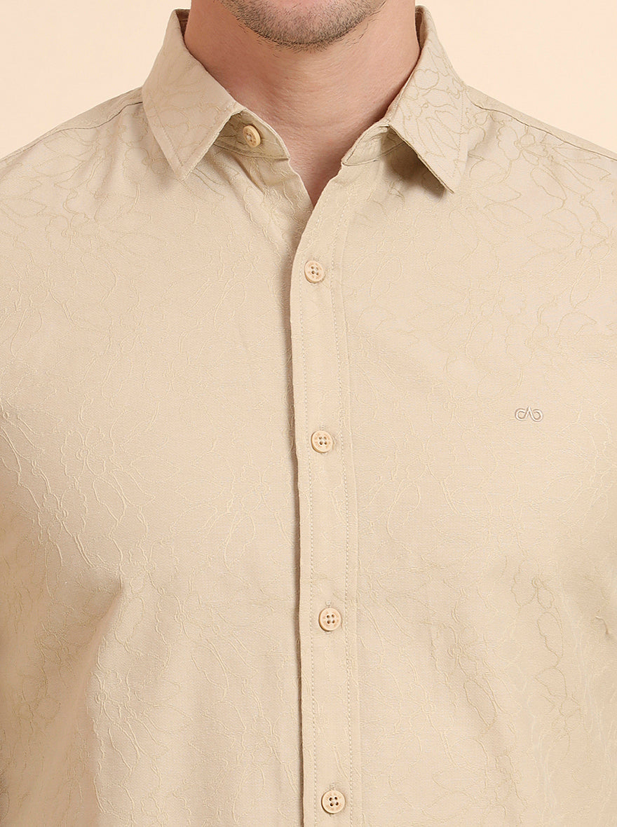 Beige Solid Slim Fit Casual Shirt | JadeBlue