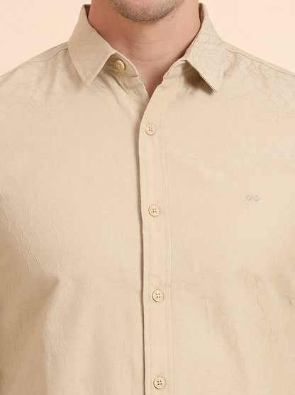 Beige Solid Slim Fit Casual Shirt | JadeBlue