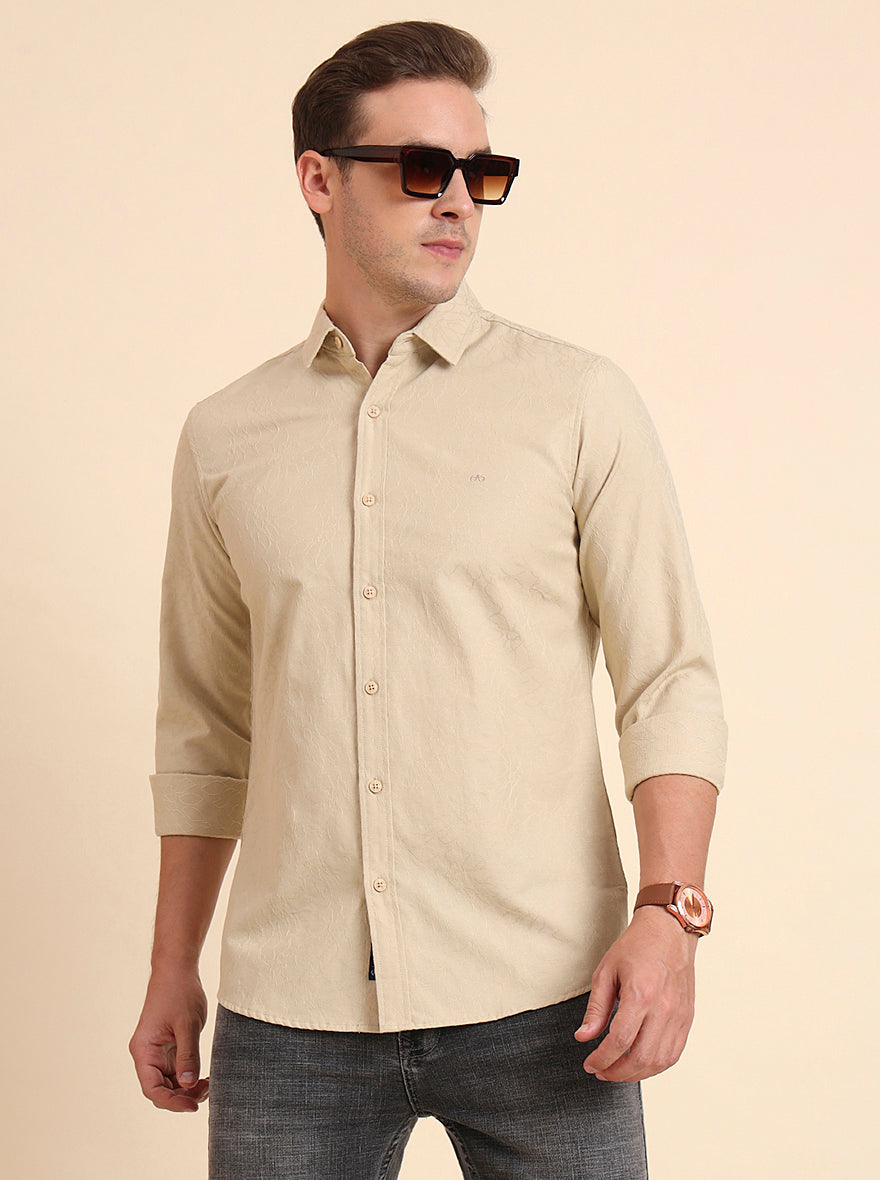 Beige Solid Slim Fit Casual Shirt | JadeBlue