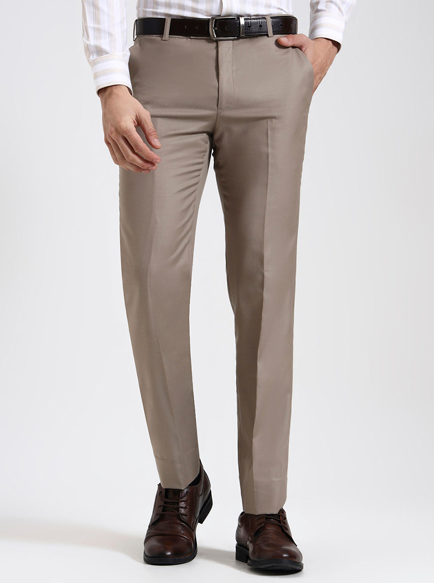 Fawn Solid Slim Fit Formal Trouser | JadeBlue Super Luxe