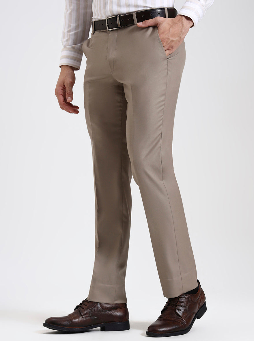 Fawn Solid Slim Fit Formal Trouser | JadeBlue Super Luxe