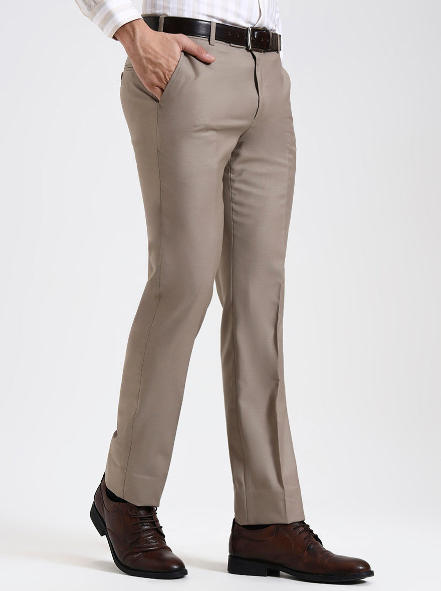 Fawn Solid Slim Fit Formal Trouser | JadeBlue Super Luxe