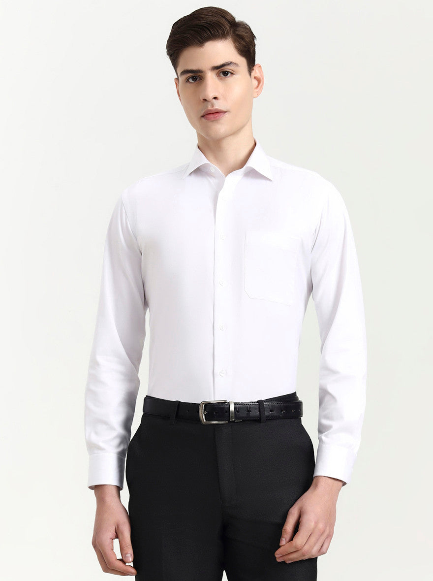 White Solid Slim Fit Formal Shirt | Metal