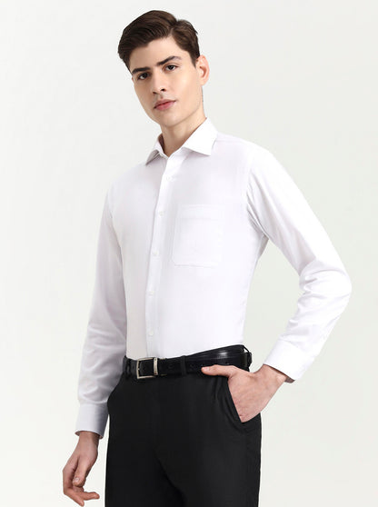 White Solid Slim Fit Formal Shirt | Metal