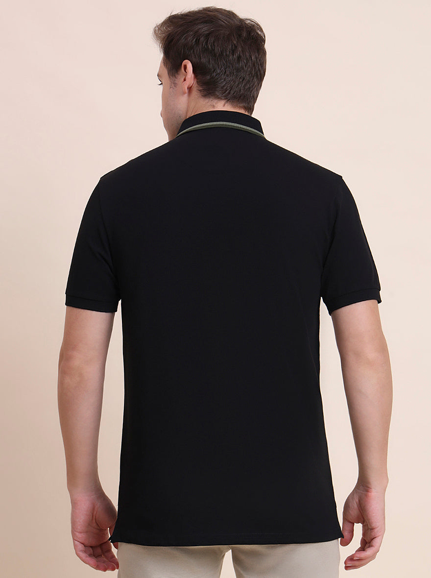 Black & Olive Striped Slim Fit Polo T-Shirt | JadeBlue