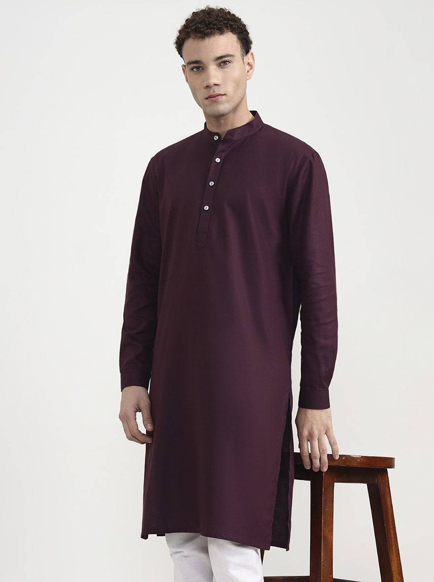 Dark Purple Solid  Modi Kurta | JadeBlue