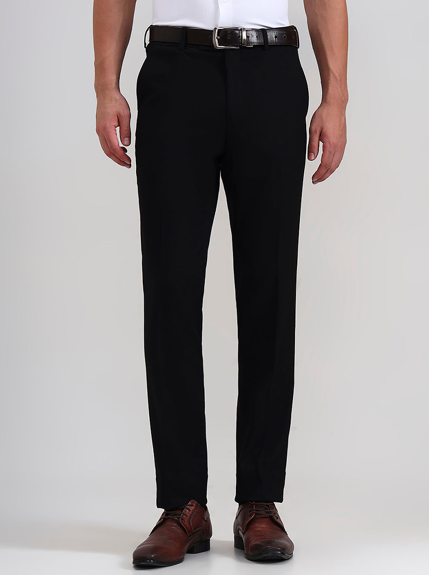 Black Solid Slim Fit Formal Trouser | JadeBlue Youth