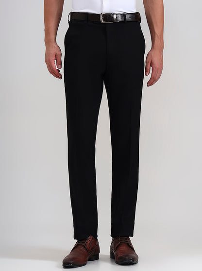 Black Solid Slim Fit Formal Trouser | JadeBlue Youth