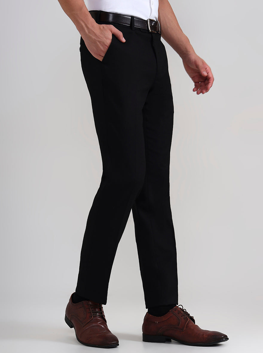 Black Solid Slim Fit Formal Trouser | JadeBlue Youth